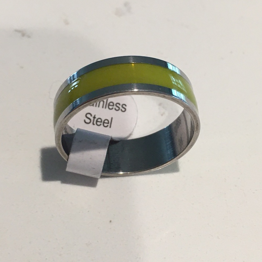Unisex Stainless Steel Yellow Enamel Ring